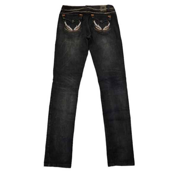 Cello Bling Jeans Women’s 7 Black Straight Leg Embellished Western Denim - Picture 3 of 5